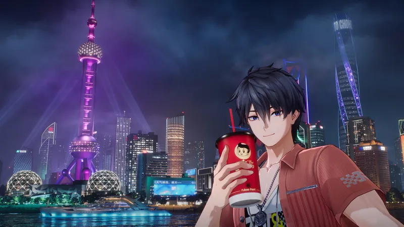 The Captain taking a selfie with a red drink cup at night, in front of an illuminated spired tower and domes