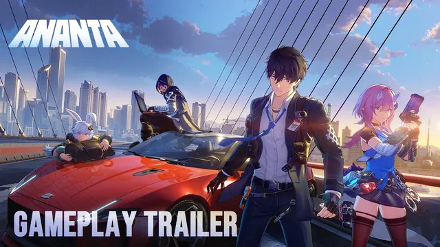 Thumbnail of the Ananta Gameplay Trailer: the Captain, Richie and Taffy beside a red sports car on a bridge, with the caption "Gameplay Trailer"